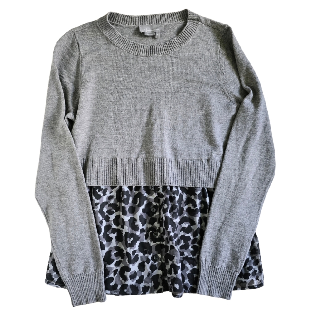 By Anthropologie Layered Sweater Blouse Leopard Mixed Media Medium